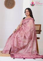 Pink Imported saree with Printed pallu detailing