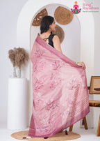 Pink Imported saree with Printed back view