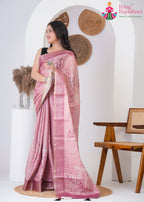 Pink Imported saree with Printed side drape view