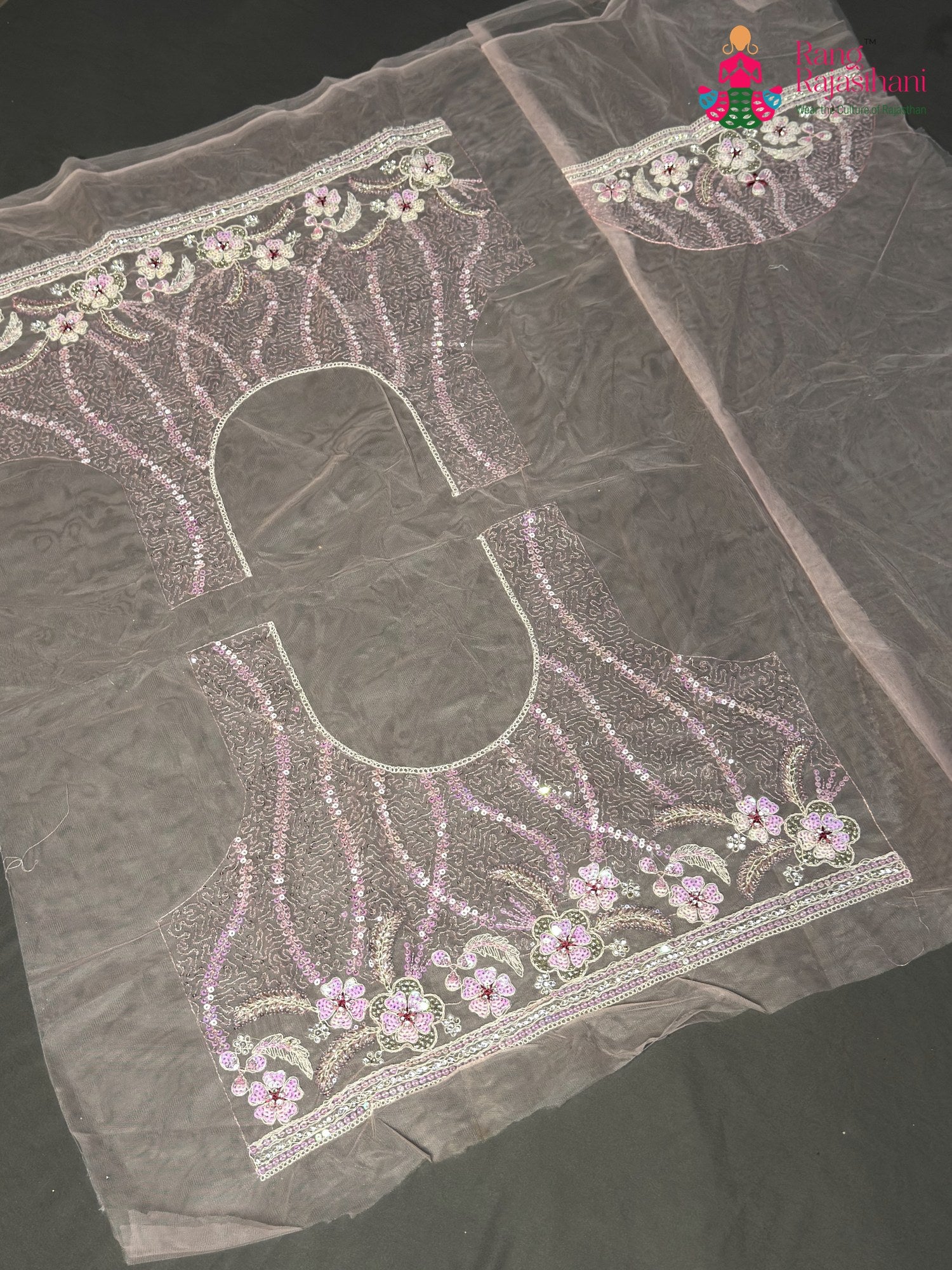 border detail of pink synthetic sequin saree
