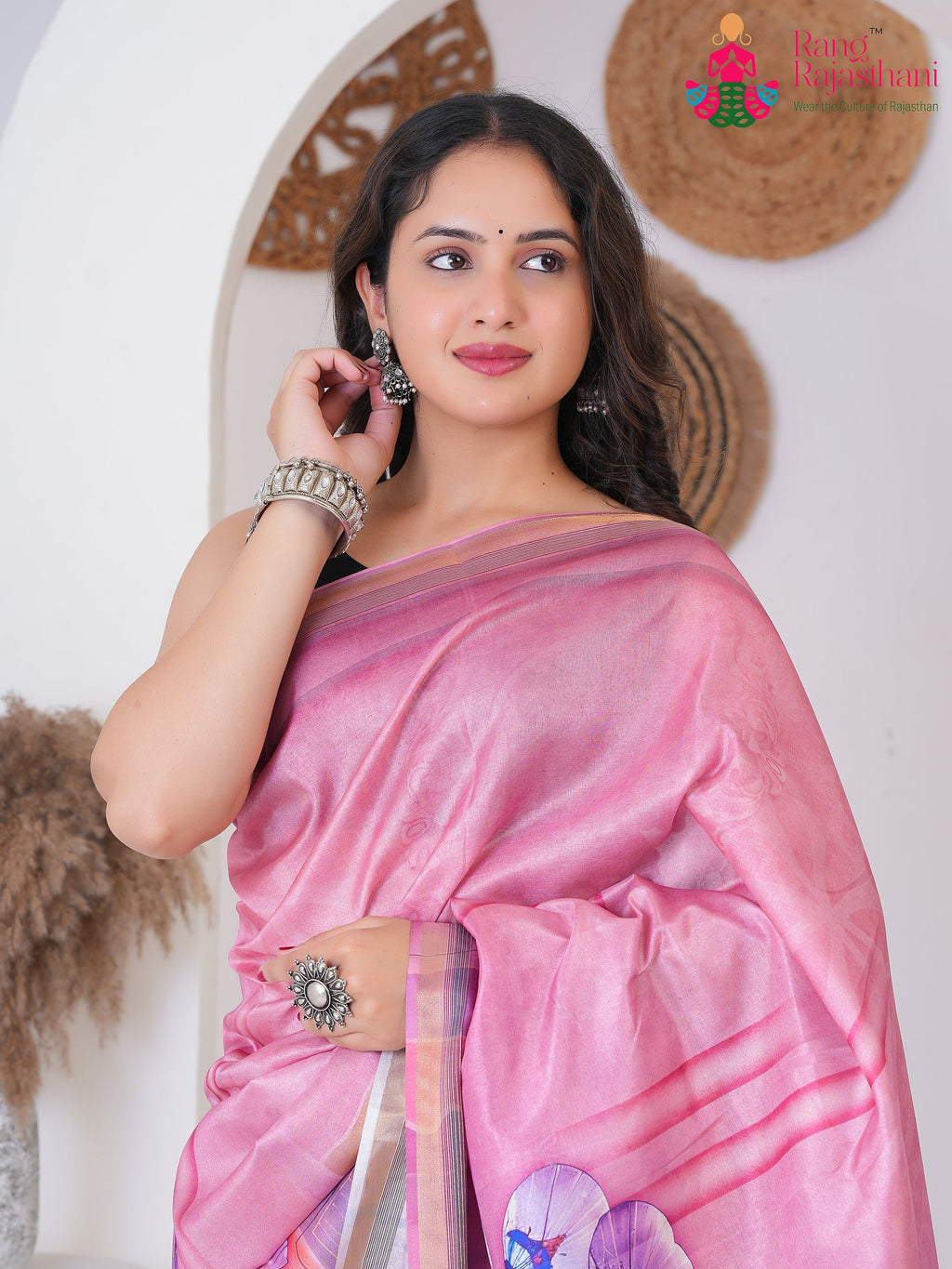 Pink Imported saree with Printed close up detailing