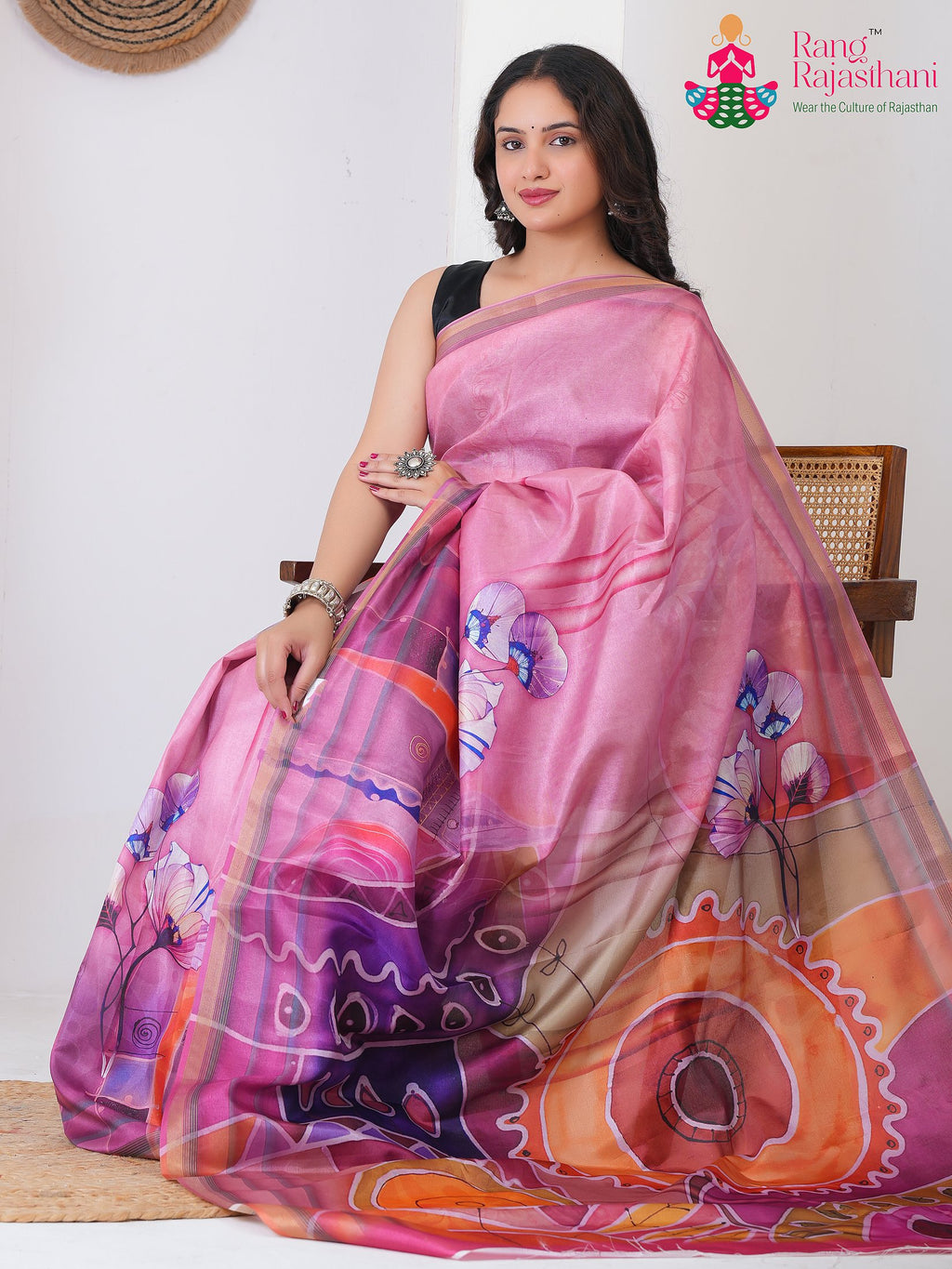 Pink Imported saree with Printed pallu detailing