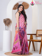 Pink Imported saree with Printed side drape view