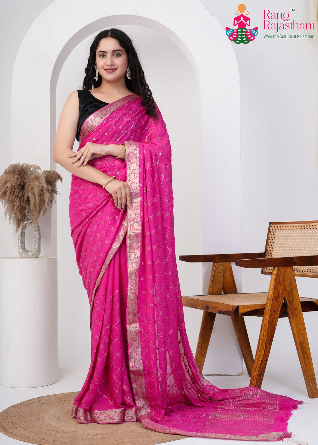 gajri chinnon saree with sequence work for reception ceremony