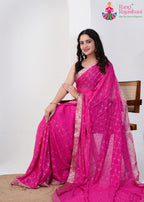 Gajri Chinon saree with Sequence pleats view