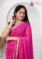 Gajri Chinon saree with Sequence close up detailing