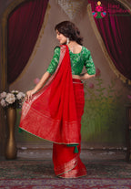 Red Chinon saree with Resham Sequence back view