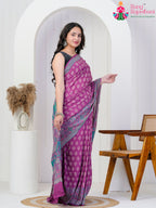 Purple Cotton saree with Printed pleats view