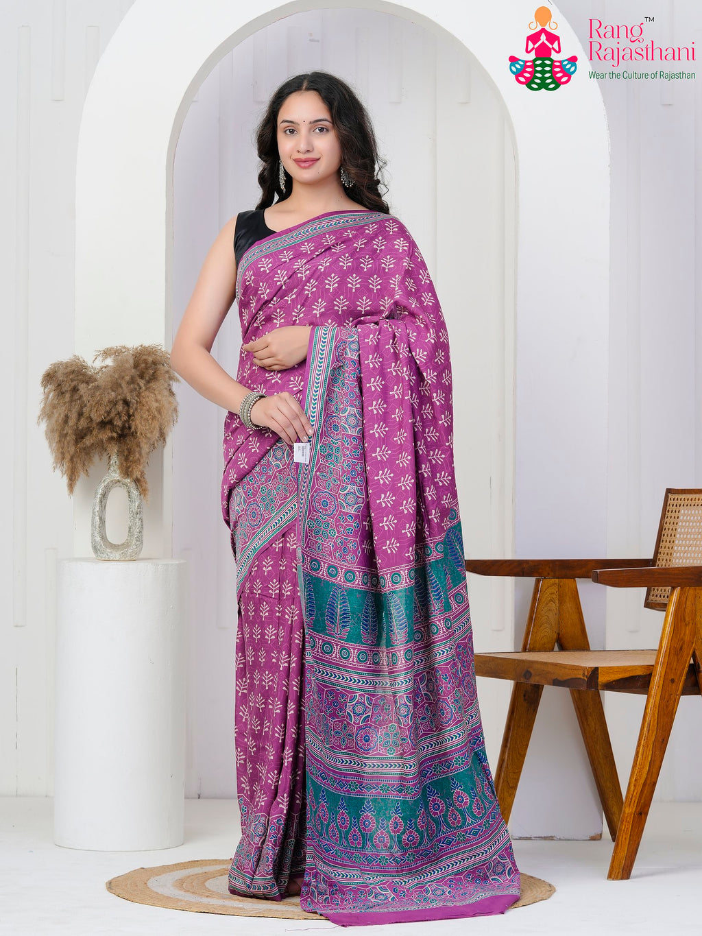 Purple Cotton officeParty saree with Printed from Rang Rajasthani