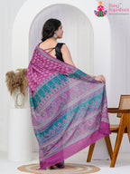 Purple Cotton saree with Printed back view