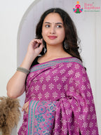 Purple Cotton saree with Printed close up detailing