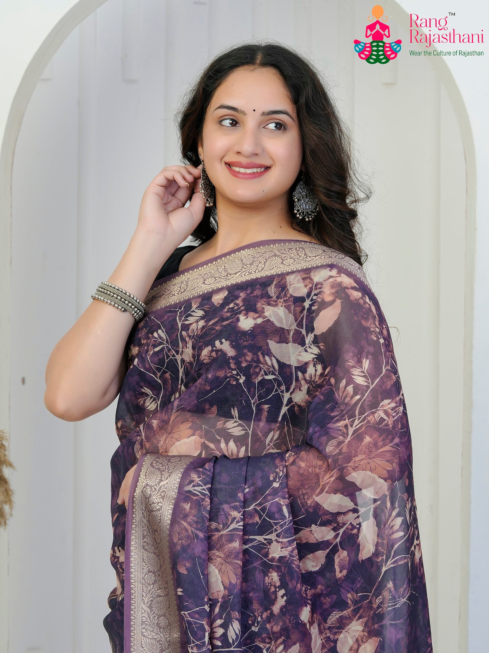 Plum Imported saree with Zari close up detailing