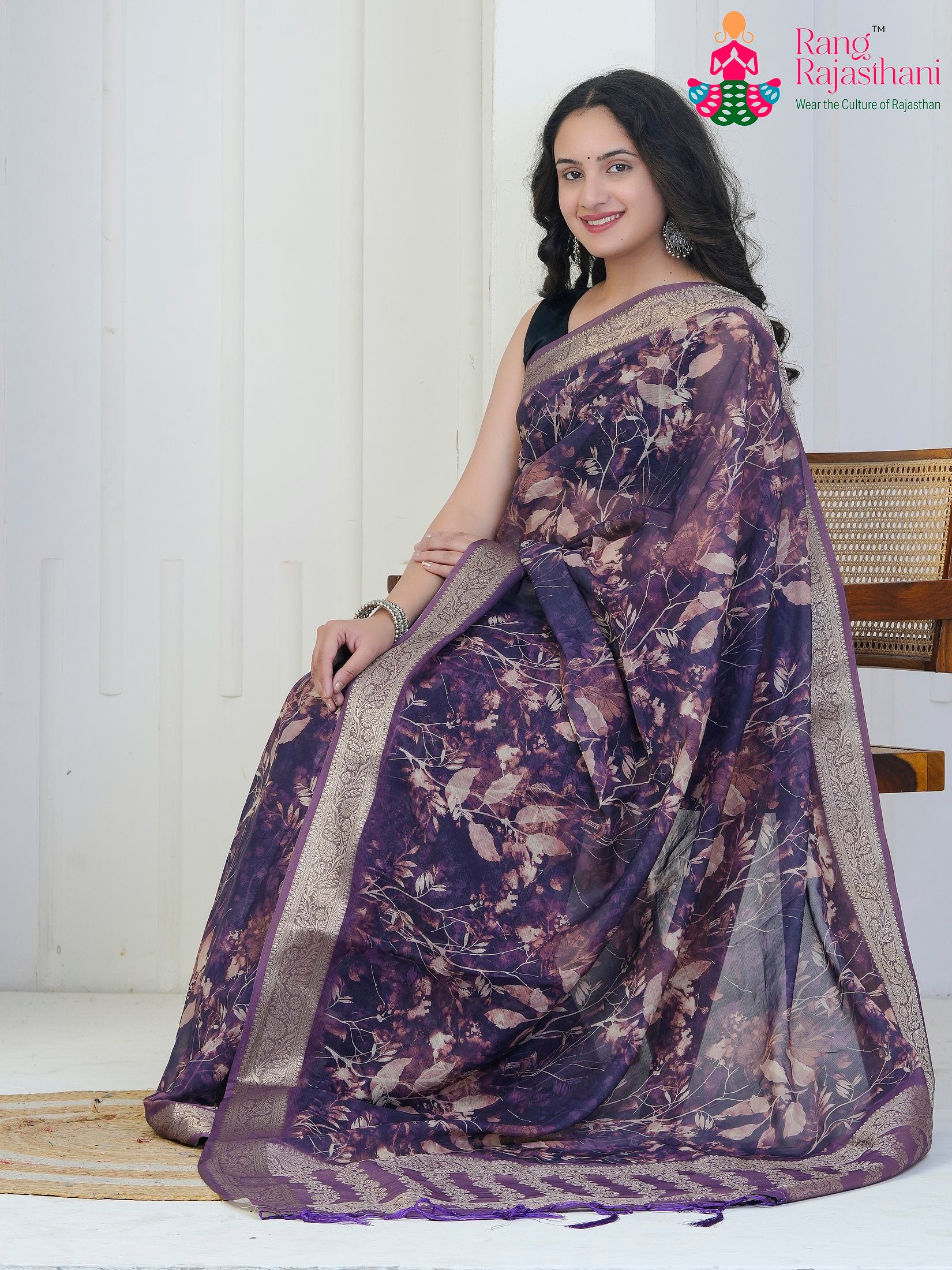 Plum Imported saree with Zari pallu detailing