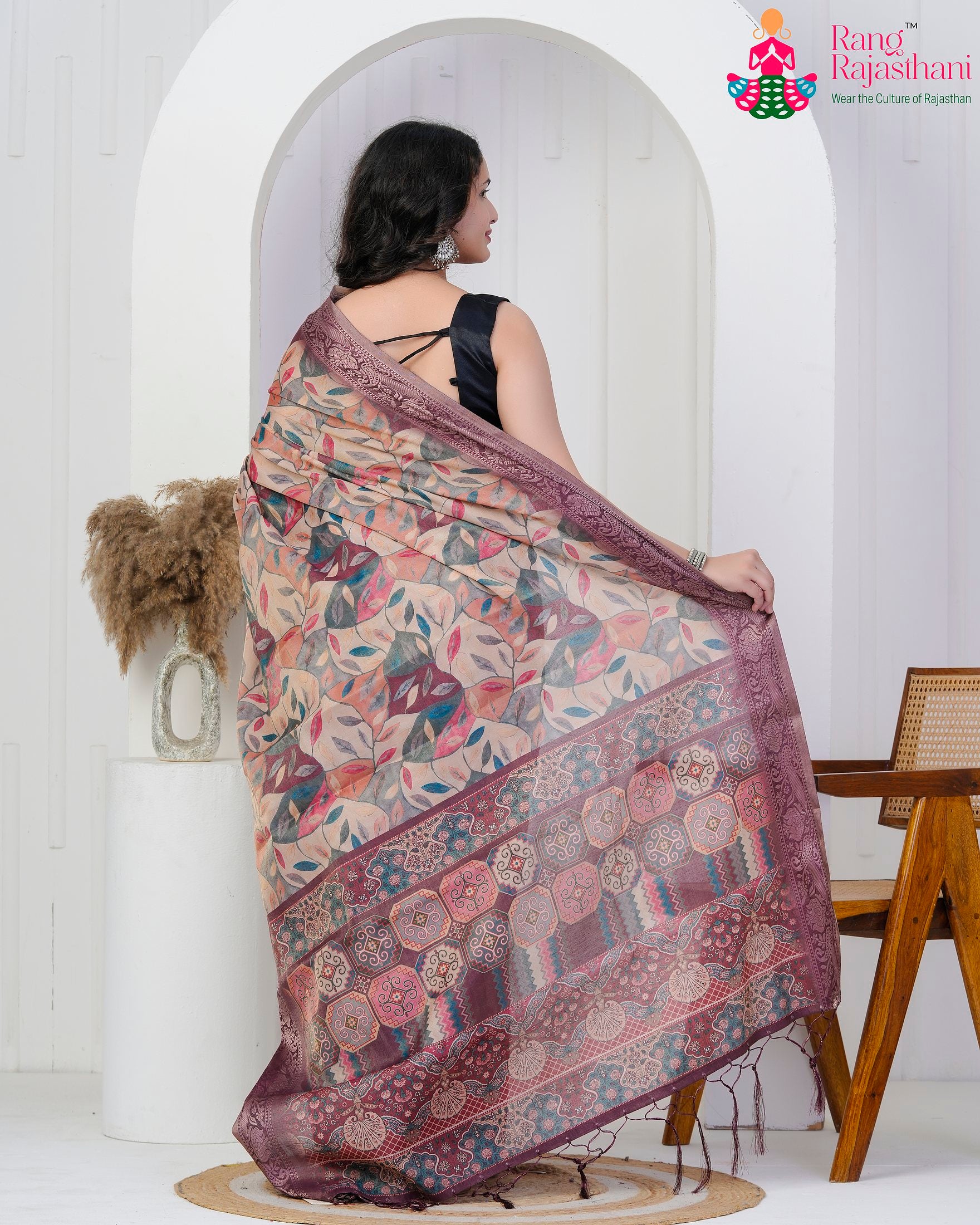 Wine Imported saree with Printed close up detailing