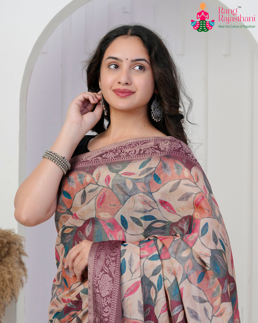 Wine Imported saree with Printed back view