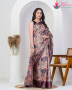 Wine Imported saree with Printed side drape view