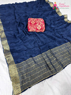 border detailing of premium mor pich fabric saree