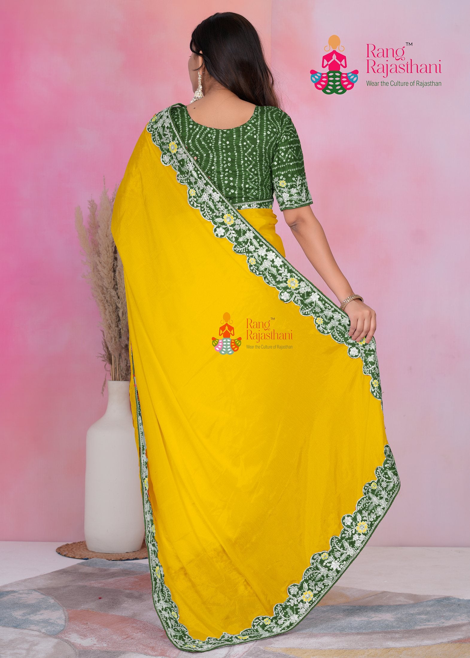 complete look of premium yellowr fabric saree 