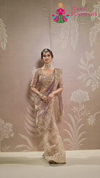 Beige Synthetic Hand Embellishment Saree for Bridal | Refined Pick