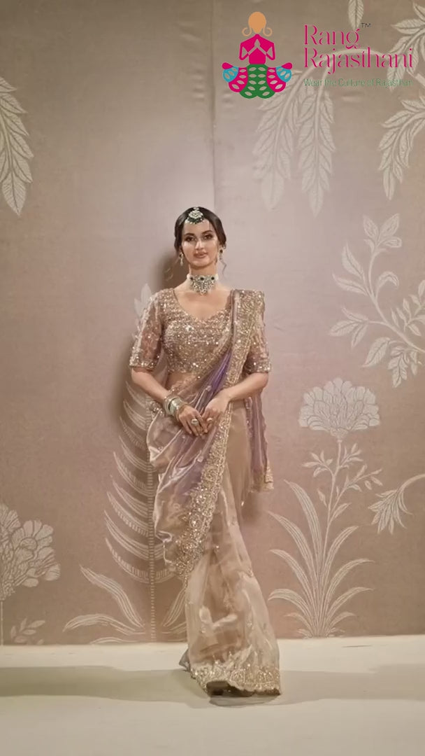 Beige Art Silk Hand Embellishment Saree : Subtle Glow