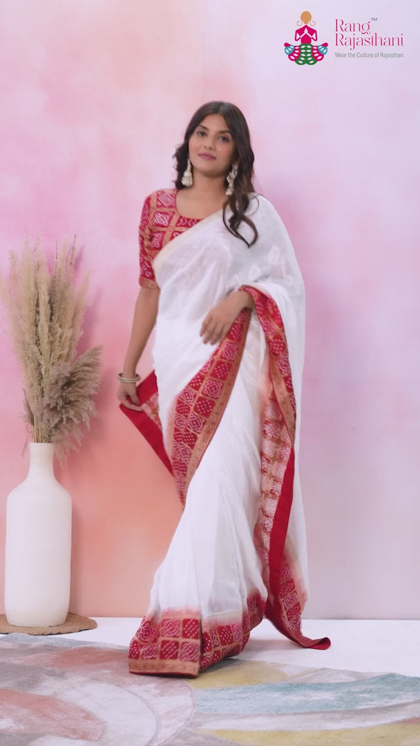 White Pure Russian Silk Banarasi Zari Weave Faag Saree for Wedding Guest | Trending Pick
