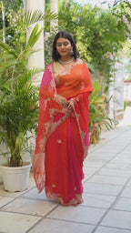 Multi Pure Chiffon Rajputi Aari Tari Saree for Wedding Guest | Shop Now