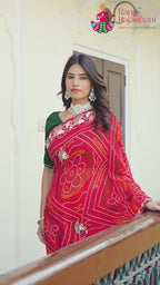 Red Soft Georgette Bandhani Chunri Saree for Bridal | Handpicked Pick