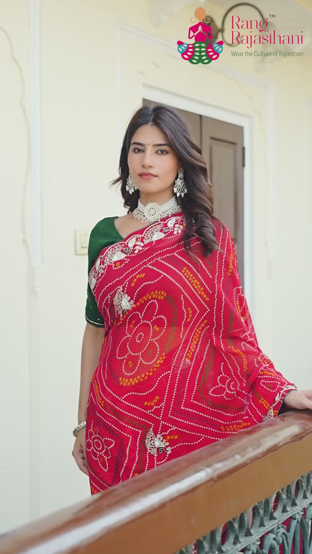 Red Soft Georgette Bandhani Chunri Saree for Bridal | Handpicked Pick