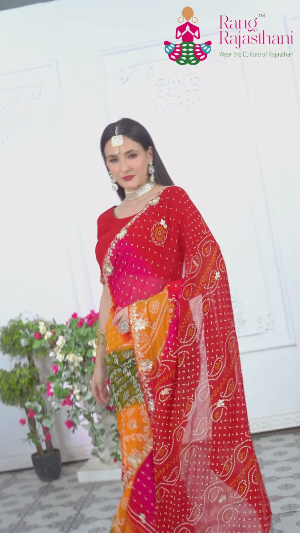 Red Soft Georgette Bandhani Chunri Saree for Mayra Ceremony | Curated Pick