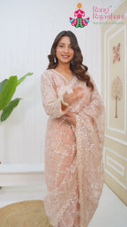 Pink Net Sequin Saree for Wedding Reception | Premium Drape
