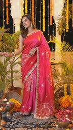 Red Pure Russian Silk Bandhani Weaving Chunri Saree for Mayra Ceremony | Latest Pick