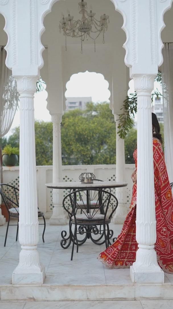 Red Pure Gaji Silk Hand Tie Dye Bandhani Gharchola Saree for Mayra Ceremony | Fashion Edit