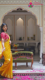 Yellow Synthetic Plain Saree for Haldi Ceremony | Style Edit