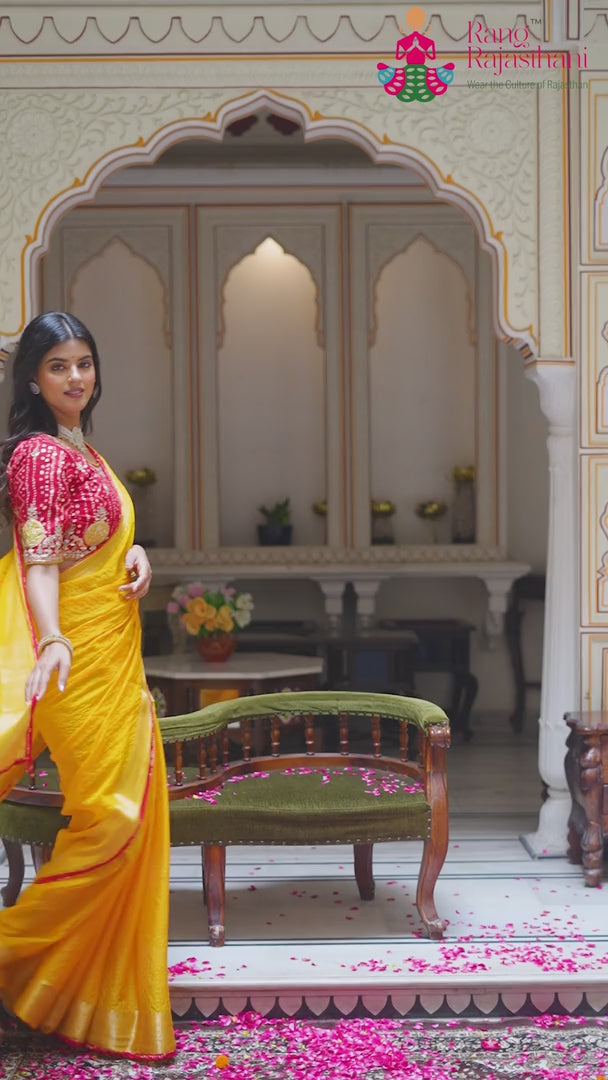 Yellow Synthetic Plain Saree for Haldi Ceremony | Style Edit