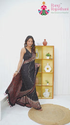 Black Modal Ajrakh Print Saree for Wedding Reception | Shop Now