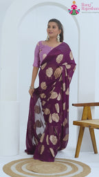 Wine Soft Georgette Banarasi Zari Weave Saree for Raksha Bandhan | Festive Pick