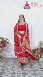 Red Gajji Silk Bandhani Chunri Lehenga Chunni for Wedding Reception | Party Pick
