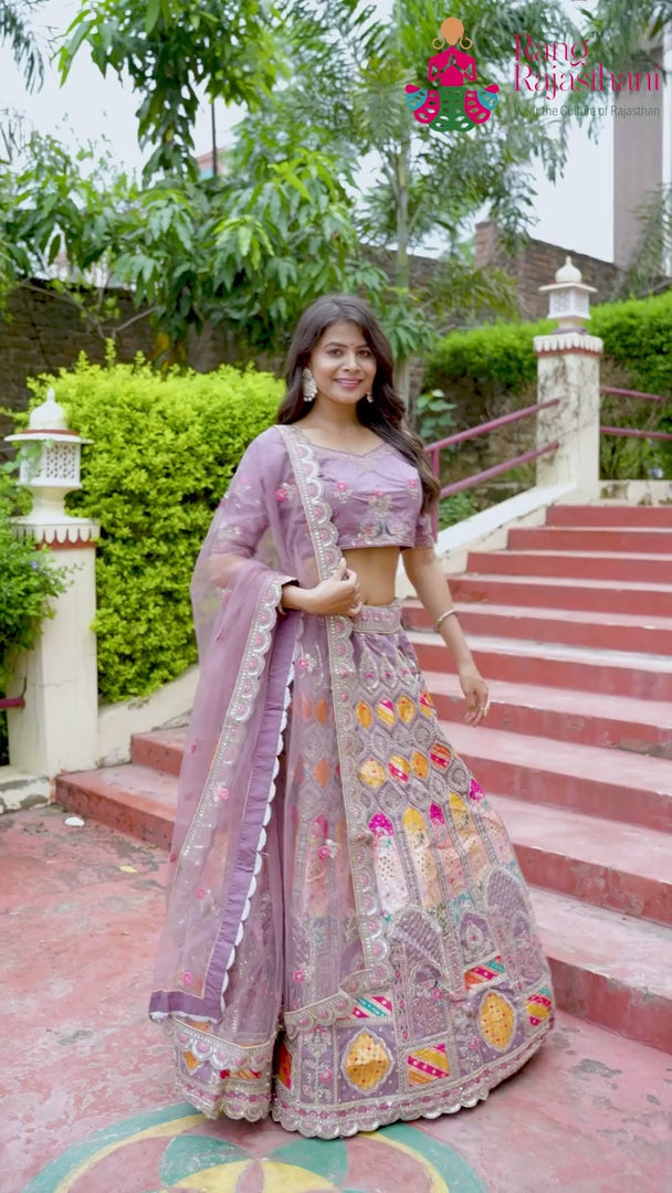 Purple Synthetic Zari Embroidery Lehenga Chunni for Sangeet Night | Heritage Weave