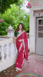 Red Soft Georgette Bandhani Chunri Saree for Mayra Ceremony | Traditional Edit