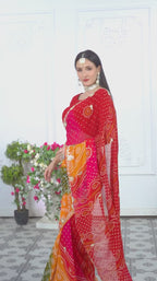 Red Soft Georgette Bandhani Saree for Mayra Ceremony | Luxe Collection