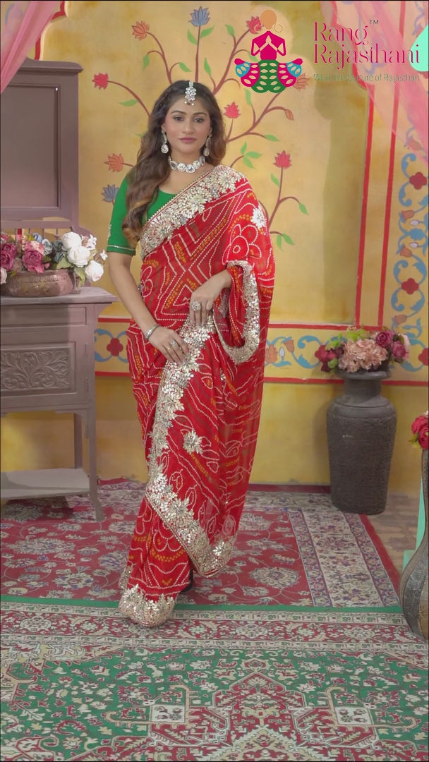 Red Soft Georgette Bandhani Chunri Saree for Mayra Ceremony | Classic Pick