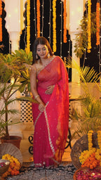 Rani Pure Chiffon Hand Embellishment Saree for Red Puja Sarees | Order Online