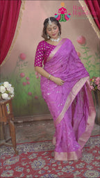 Purple Chinnon Sequin Saree for Wedding Reception | Artisan Craft