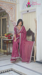 Wine Synthetic Zari Embroidery Plain Saree for Wedding Reception | Signature Edit