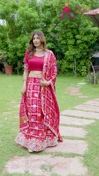 Red Gajji Silk Bandhani Gharchola Lehenga Chunni for Sangeet Night | Wedding Saree