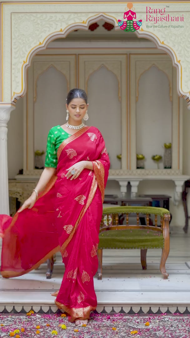 Red Pure Ho Silk Sequin Saree for Wedding Guest | Shop Latest