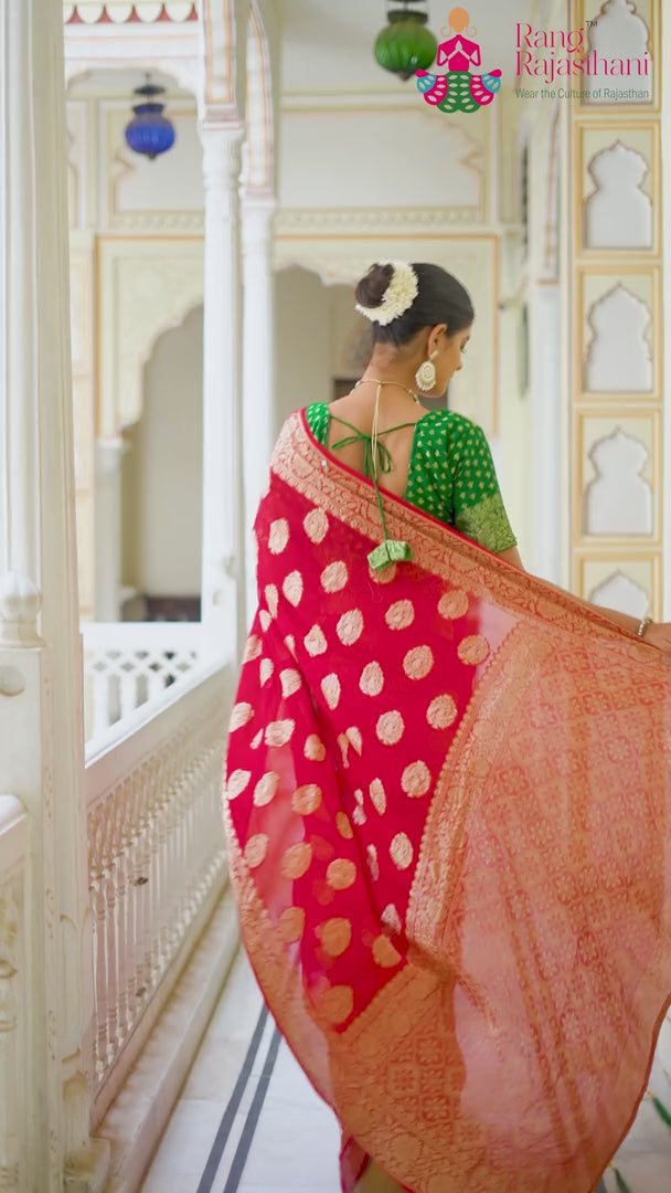 Red Soft Georgette Banarasi Zari Weave Saree for Karwa Chauth | Ethnic Wear