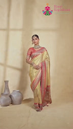 Beige Synthetic Banarasi Zari Weave Saree for Bridal | Exclusive Pick