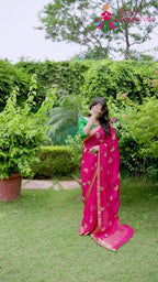 Rani Chinnon Zari Embroidery Saree for Wedding Guest | Wedding Saree