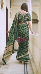 Green Synthetic Zari Embroidery Saree for Mehendi Ceremony | Shop Now